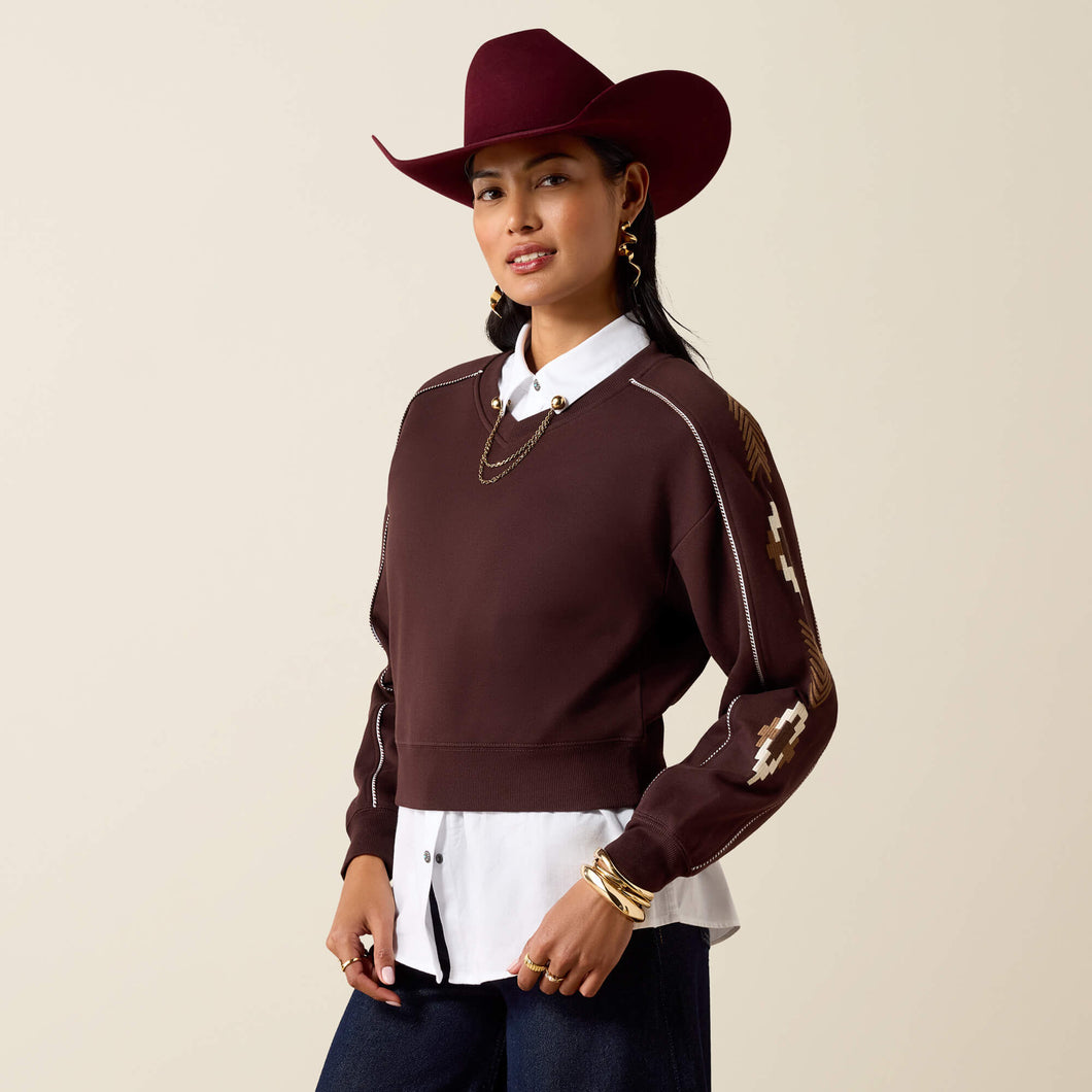 Pard's Western Shop Ariat Women's Chocolate Dakota Sweatshirt with Southwest Embroidery