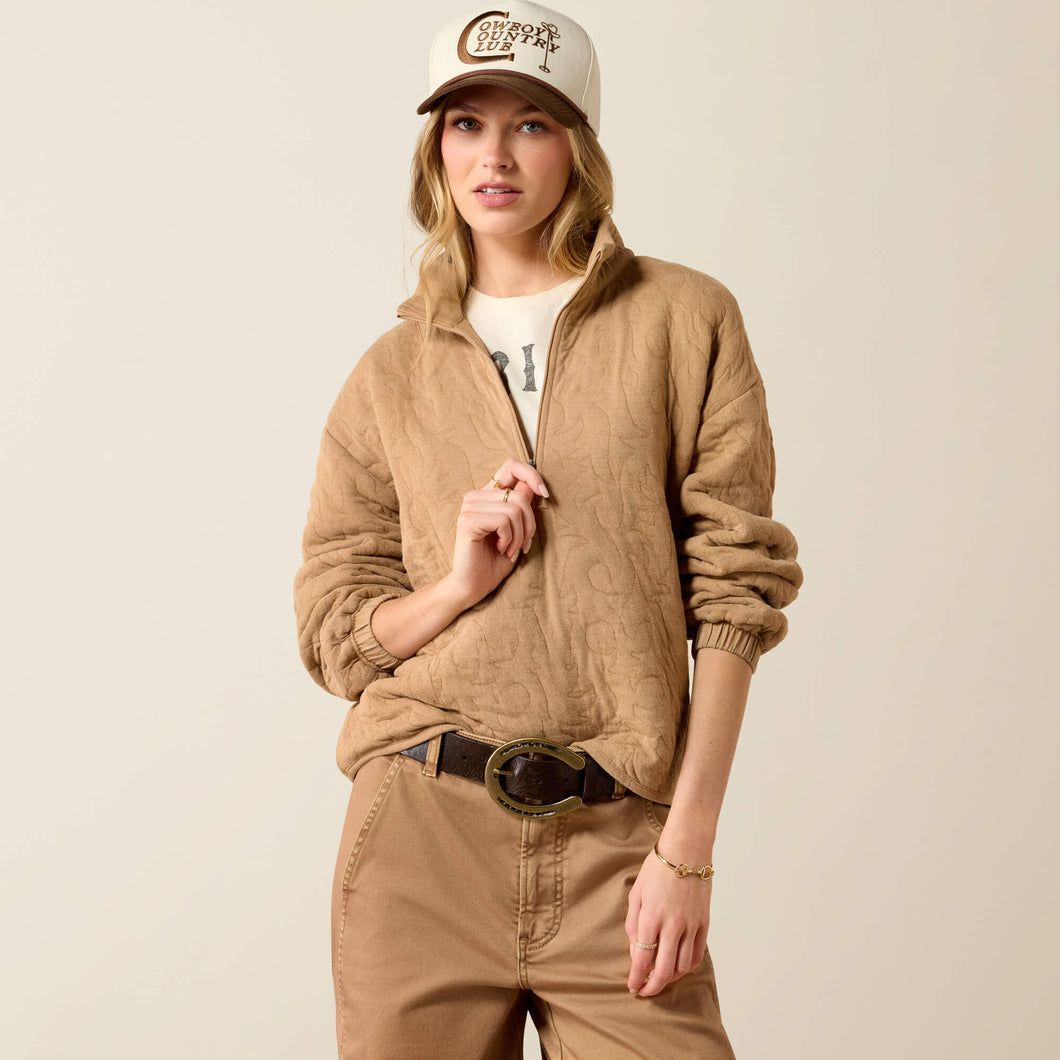 Pard's Western Shop Ariat Women's Tan Boot Stitch 1/2 Zip Pullover