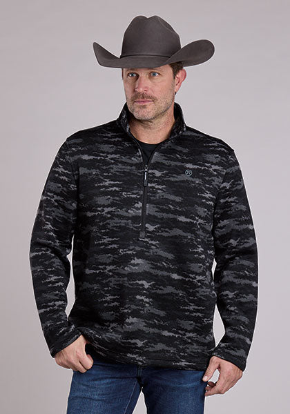 Pard's Western shop Roper Apparel Men's Black Camo Print 1/2 Zip Sweater Knit Pullover