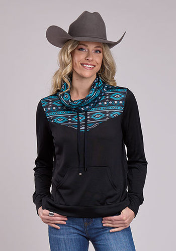 Pard's Western Shop Roper Apparel Women's Black Aztec Print Cowl Neck Pullover