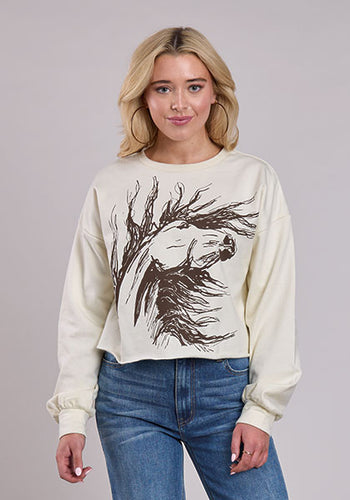Pard's Western Shop Roper Apparel Women's Cream Horse Head Print Fleece Pullover Sweatshirt