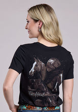 Pard's Western Shop Women's Tin Haul Horses in the Desert Moonlight Back Screen Print on Black T-Shirt