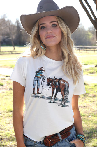 Pard's Western Shop Cruel Girl Horse Parking Meter White Crop Tee for Women