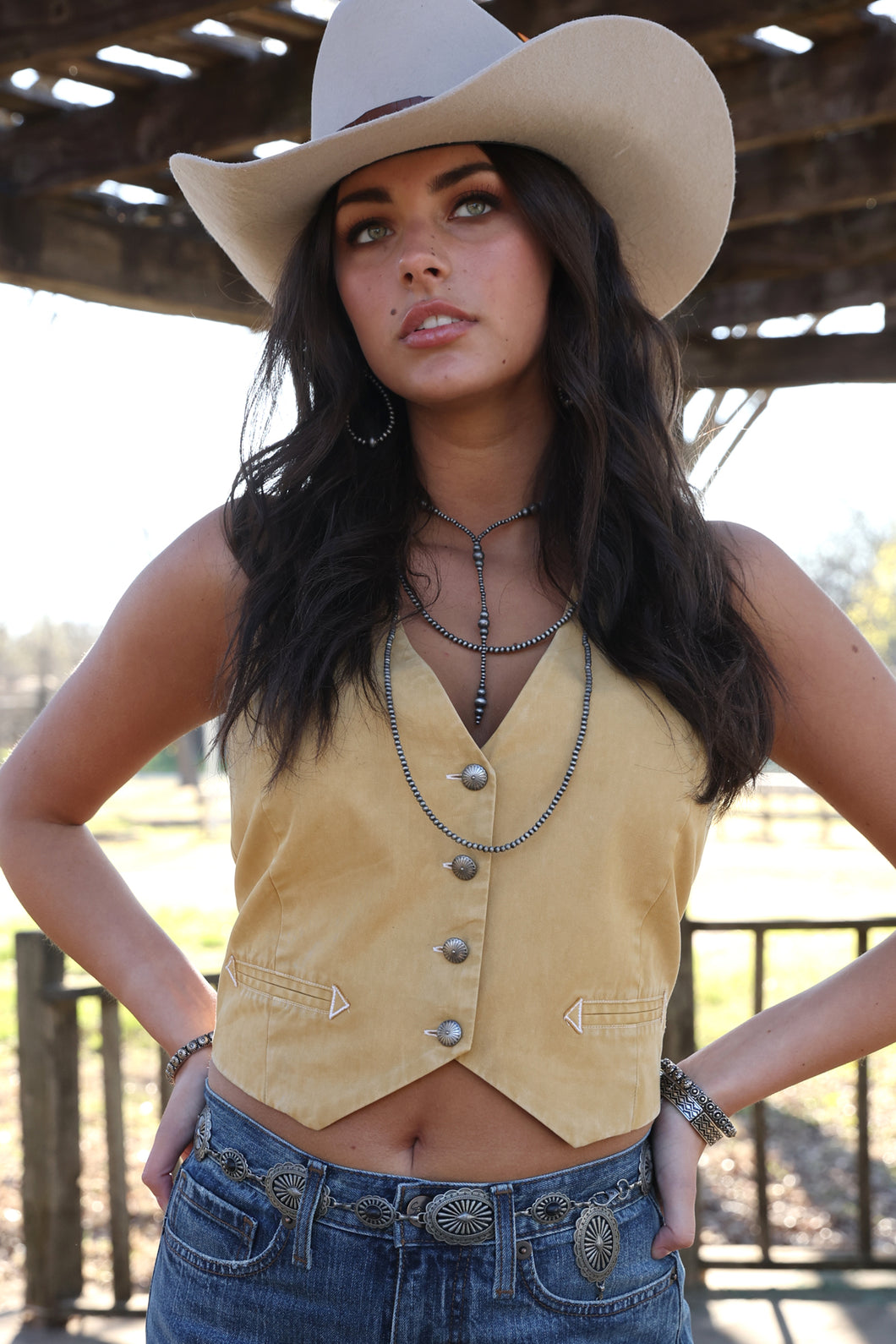 Pard's Western Shop Cruel Girl Gold Dye Wash Cropped Vest for Women