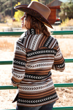Ladies Cruel Girl Brown Multi Stripe Print Tweed Shirt Jacket with Concho Snaps