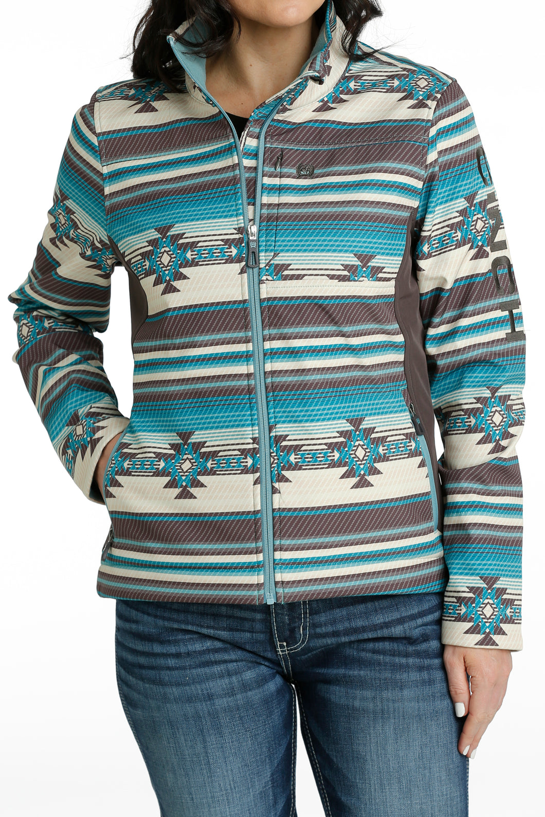 Cinch Ladies Turquoise/Grey Aztec Stripe Bonded Conceal Carry Jacket