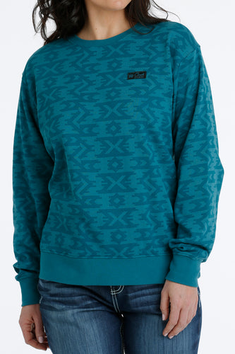 Pard's Western Shop Ladies Cinch Teal Aztec Print Pullover Sweatshirt