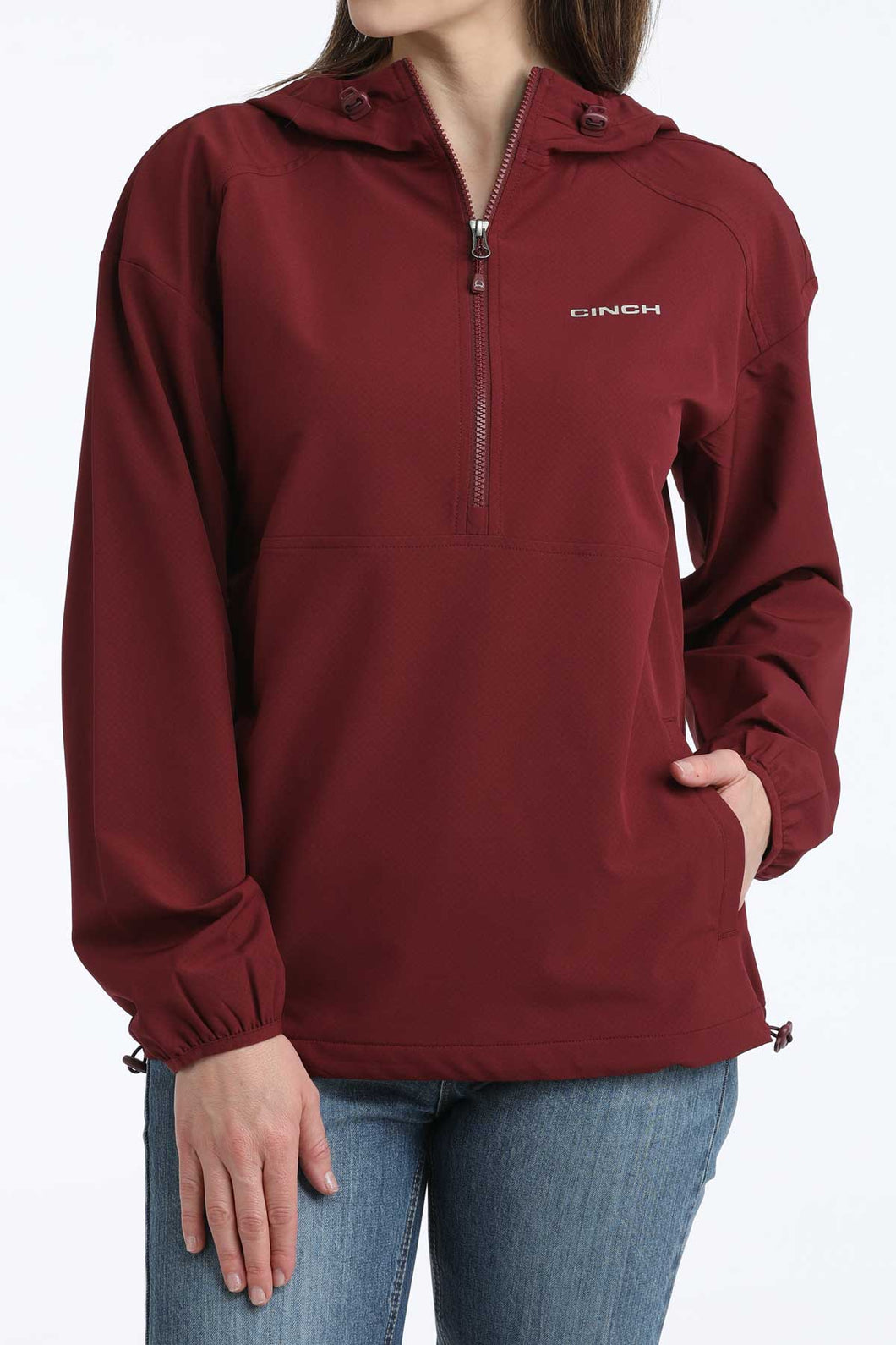 Pard's Western Shop Cinch Women's Burgundy 1/2 Zip Windbreaker