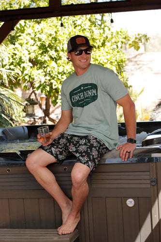 Pard's Western Shop Men's Cinch Cowboys n' Cactus Print Black Swim Trunks