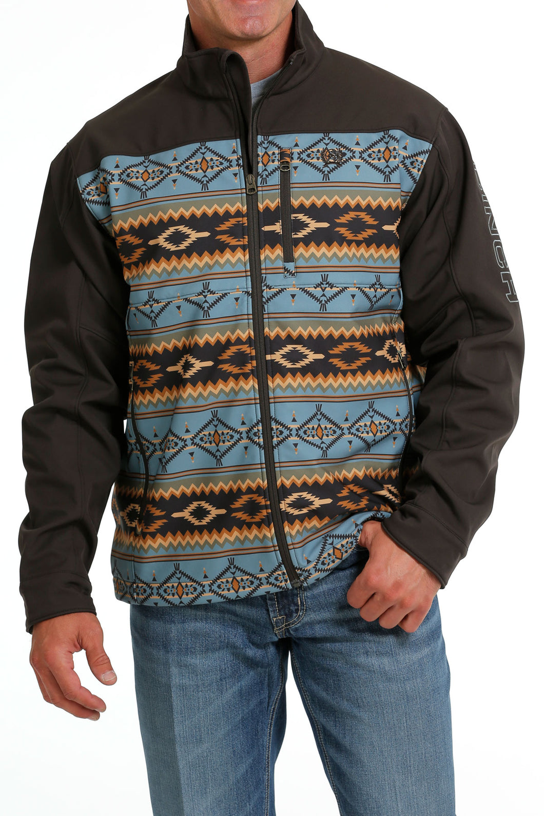 Pard's Western Shop Cinch Men's Brown/Blue Aztec Print Bonded Jacket