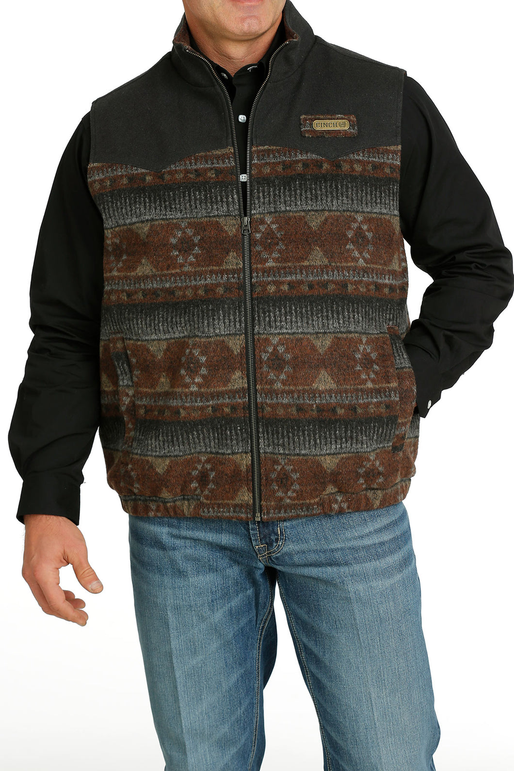 Pard's Western Shop Cinch Multi Color Aztec Print Poly Wool Conceal Carry Vest for Men