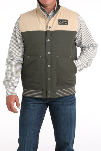 Pard's Western Shop Cinch Men's Olive Color Block/Southwest Print Reversible Quilted Vest