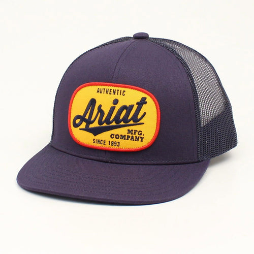 Pard's Western shop Ariat Navy Ballcap with Yellow Oval Logo Patch