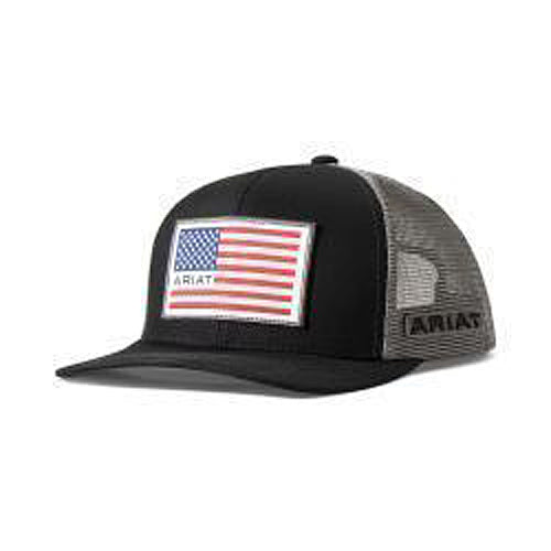 Pard's Western Shop Ariat Black/Grey Ballcap with Flag Patch