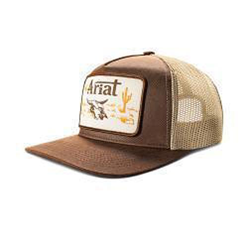 Pard's Western shop Ariat Brown Oilskin Ballcap with Desert Scene Patch