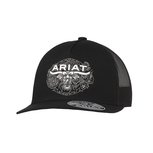 Pard's Western Shop Ariat Black Ballcap with Longhorn Patch