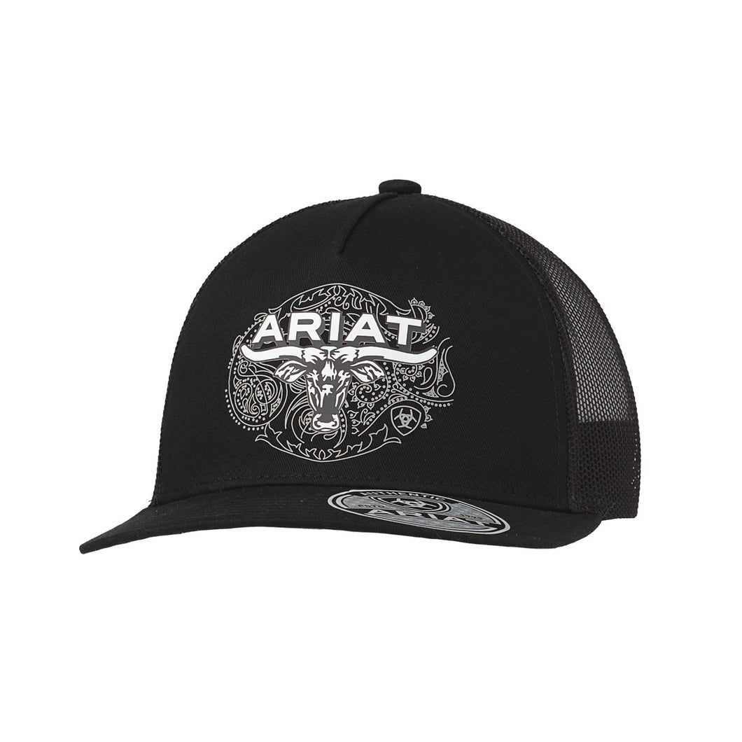 Pard's Western Shop Ariat Black Ballcap with Longhorn Patch