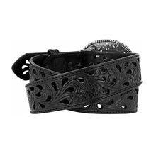 Tony Lama Black Filigree Belt with Oval Filigree Floral Buckle