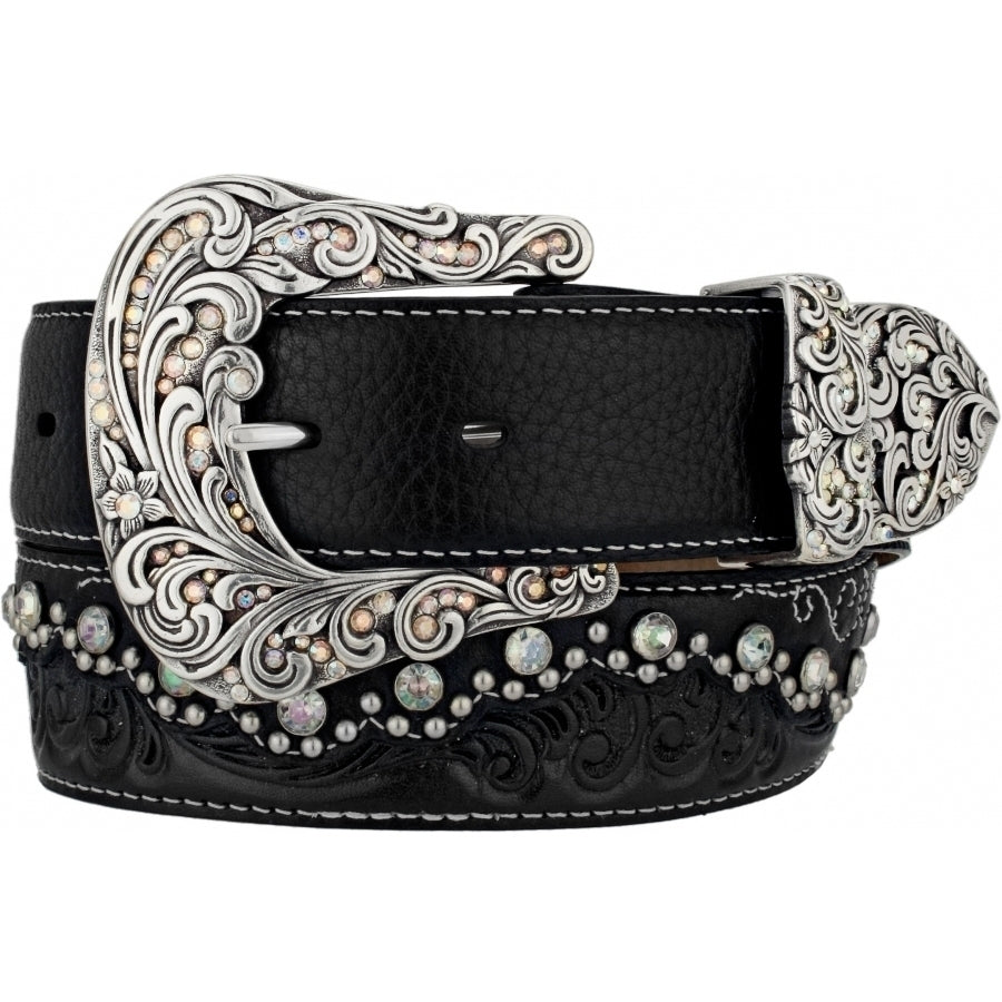 Pard's Western Shop Ladies Tony Lama Kaitlyn Black Floral Tooled Belt with Crystals