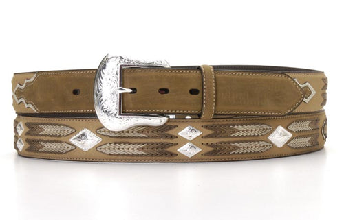 Pard's Western Shop Nocona Men's Distressed Brown Laced Belt with Diamond Conchos