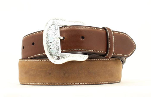 Nocona Two Tone Brown Top Hand Belt with Two Diamond Shaped Conchos Accent