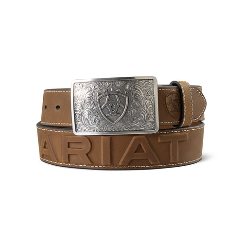 Pard's Western shop Ariat Brown 3D Embossed Belt with Ariat Shield Buckle
