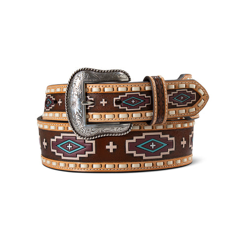 Pard's Western shop Ariat Multi Colored Southwest Emobossed Belt with Cream Laced Sides