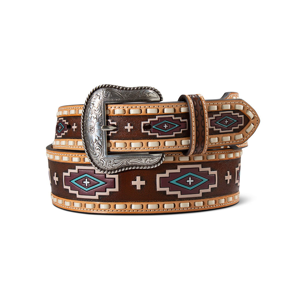 Pard's Western shop Ariat Multi Colored Southwest Emobossed Belt with Cream Laced Sides