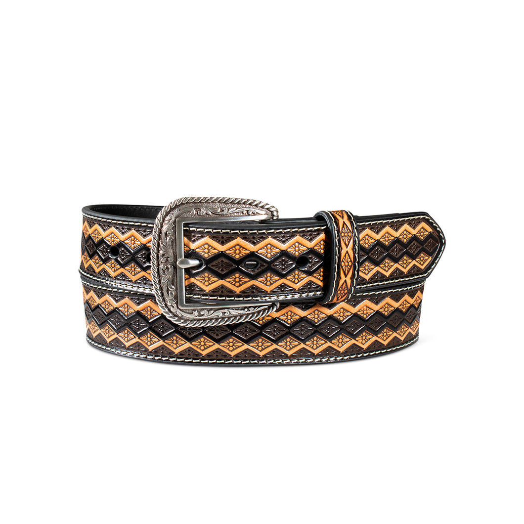 Pard's Western Shop Ariat Brown/Natural Diamond Floral Embossed Belt