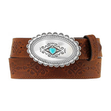 Pard's Western Shop Justin Aged Bark Native Heart Belt with Turquoise Heart Oval Buckle