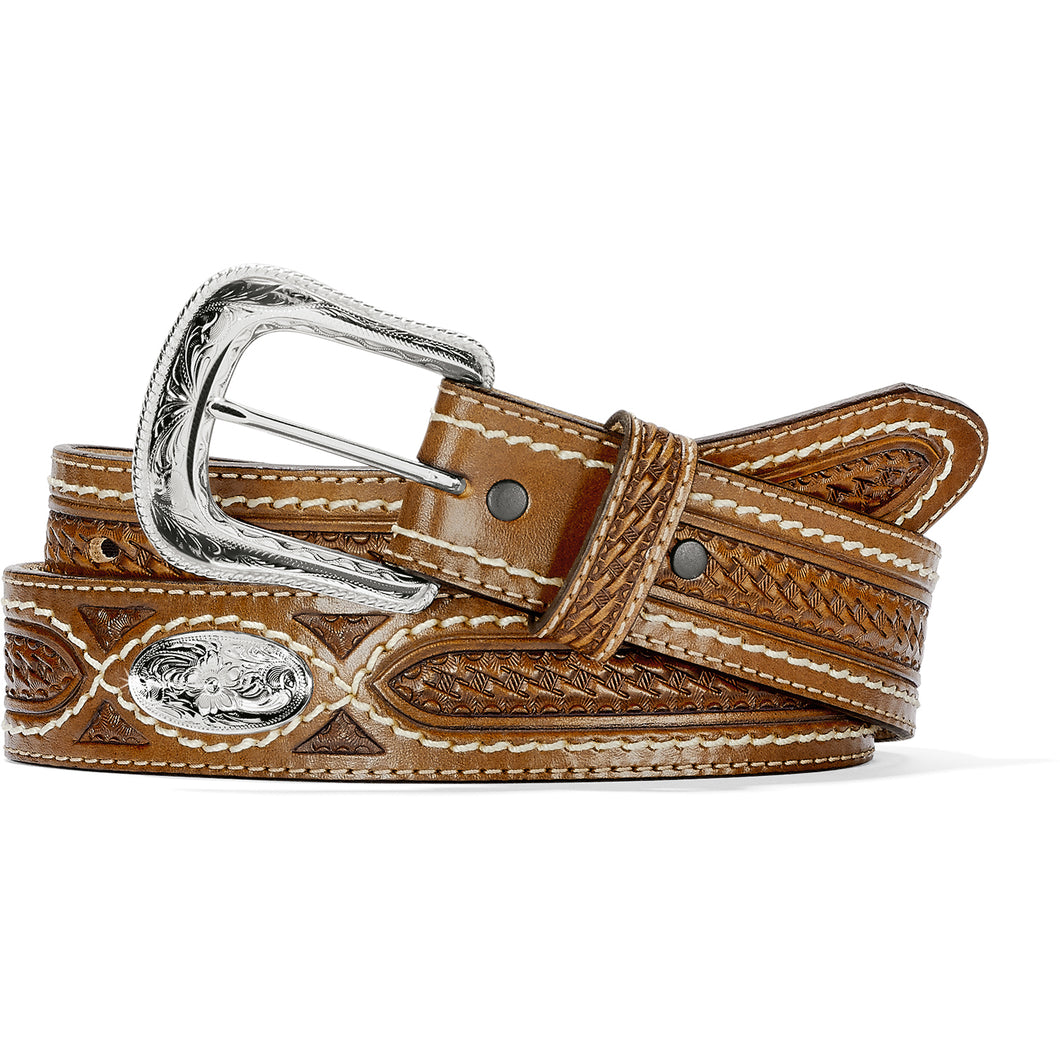 Pard's Western Shop Tony Lama Brown Embossed Basket Weave Cross Creek Belt with Conchos