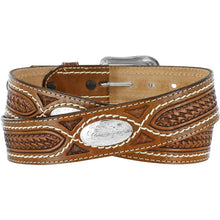 Tony Lama Brown Embossed Basket Weave Cross Creek Belt with Conchos