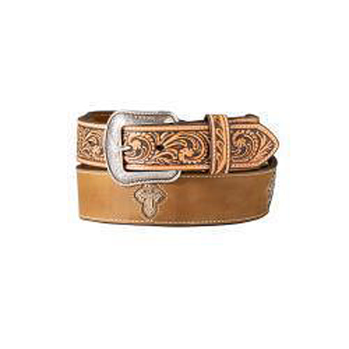 Pard's Western Shop 3D Brown Filigree Cross Concho Belt with Floral Embossed Billets