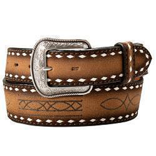 Pard's Western Shop 3-D Brown Roughout Boot Stitch Belt with White Buck Stitched Edges