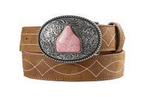 Pard's Western Shop Angel Ranch Girls Brown Belt with Oval Buckle with Pink Resin Center