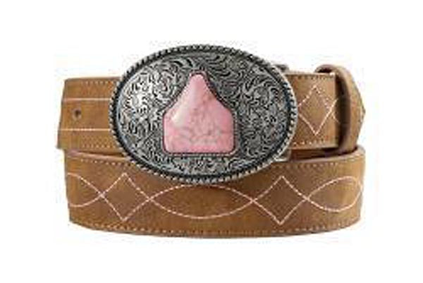 Pard's Western Shop Angel Ranch Girls Brown Belt with Oval Buckle with Pink Resin Center