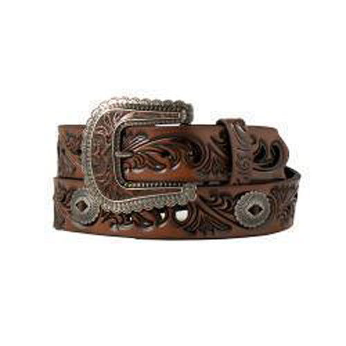 Pard's Western Shop Angel Ranch Brown Filigree Belt with Scalloped Oval Conchos