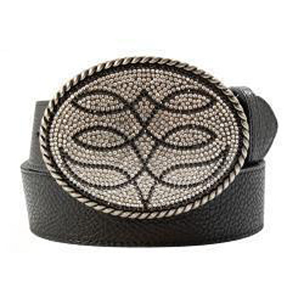 Pard's Western shop Angel Ranch Black Belt with Crystal Boot Stitch Buckle