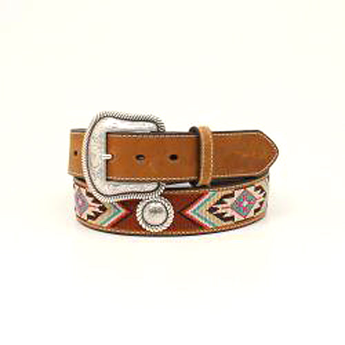 Pard's Western Shop Nocona Brown Southwestern Embroidered Belt with Concho Accents