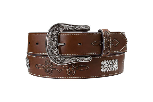 Pard's Western Shop Nocona Brown Boot Stitch Belt with Southwest Conchos