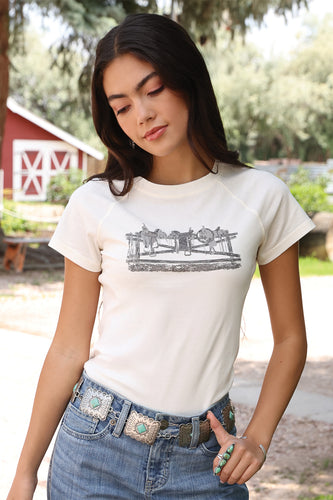 Pard's Western Shop Cruel Girl Off-White Western Saddles Graphic T-Shirt