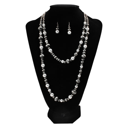 Pard's Western Shop Silver Strike Grey/White Navajo Beads & Pearls Necklace  Earring Set