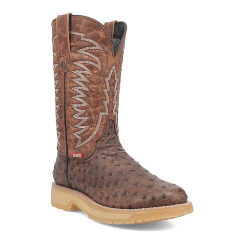 Pard's Western shop Dingo Brown Ostrich Print Round Toe Western Boots for Men