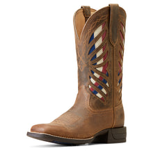 Pard's Western Shop Ariat Brown Longview Square Toe Western Boots with Red/White/Blue Inlay for Women