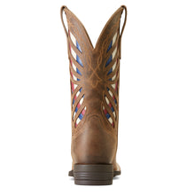 Women's Ariat Brown Longview Square Toe Western Boots with Red/White/Blue Inlay