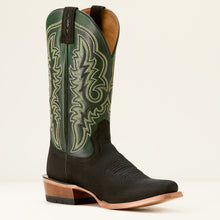 Ariat Men's Black Suede Bison Futurity Relentless Blunt Toe Cowboy Boots with Green Tops