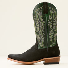 Ariat Men's Black Suede Bison Futurity Relentless Blunt Toe Cowboy Boots with Green Tops