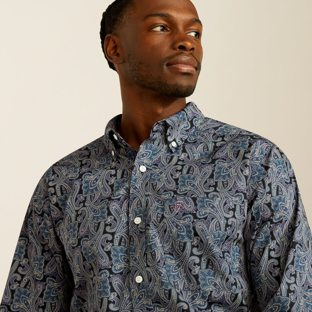 fitted button down dress shirts Quattro Flex Shirt with Collar White 3XL / White button down dress collar with ultra comfortable Ariat Dex Multi Colored Paisley