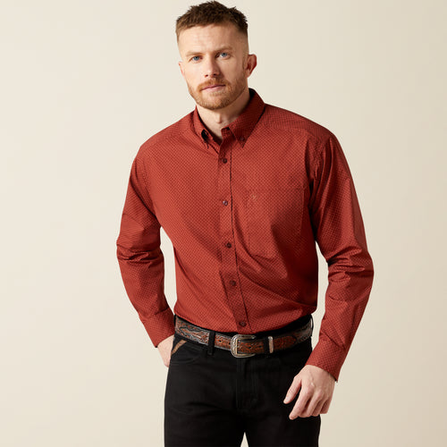 Pard's Western Shop Ariat Men's Wren Dark Red Print Classic Fit Button-Down Shirt