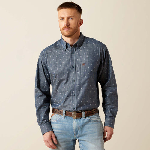 Pard's Western shop Ariat Men's Watson Chambray Blue Print Classic Fit Button-Down Shirt